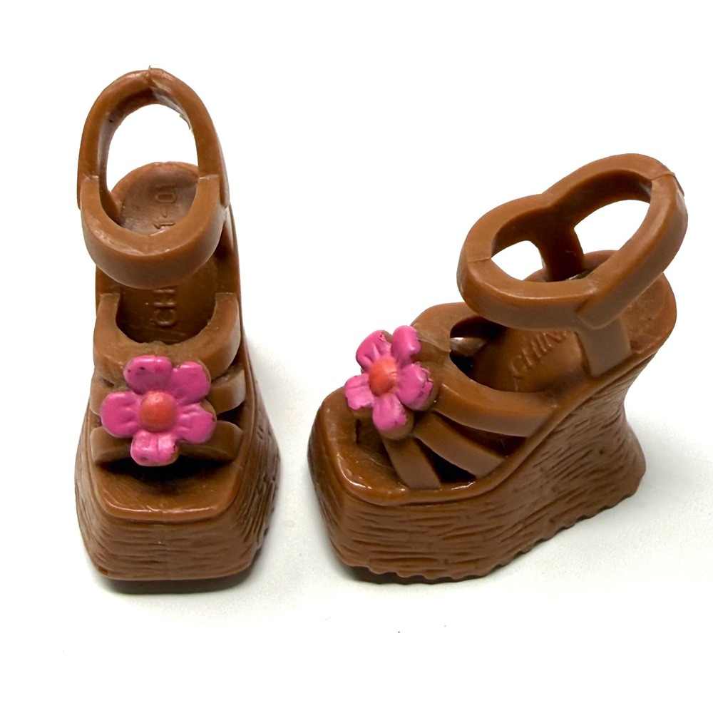 Barbie Fashion Fever Brown Platform Chunky Wedge Sandals Pink Flower Shoes